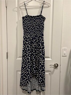 Navy Floral Smocked Midi Dress